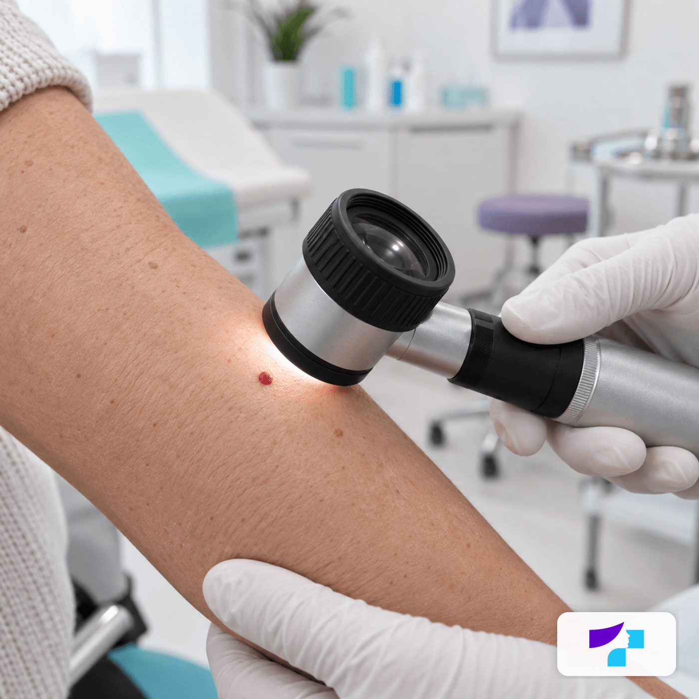 Dermatologa veikta angiomas pārbaude ar dermatoskopu