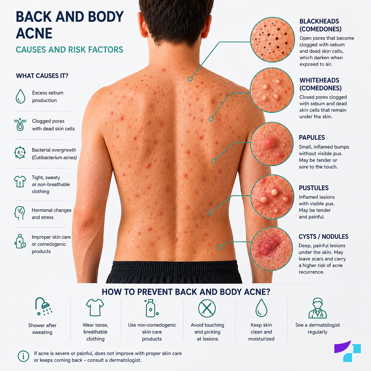 Back and body acne Back and body acne: types of lesions, common causes and skin care recommendations