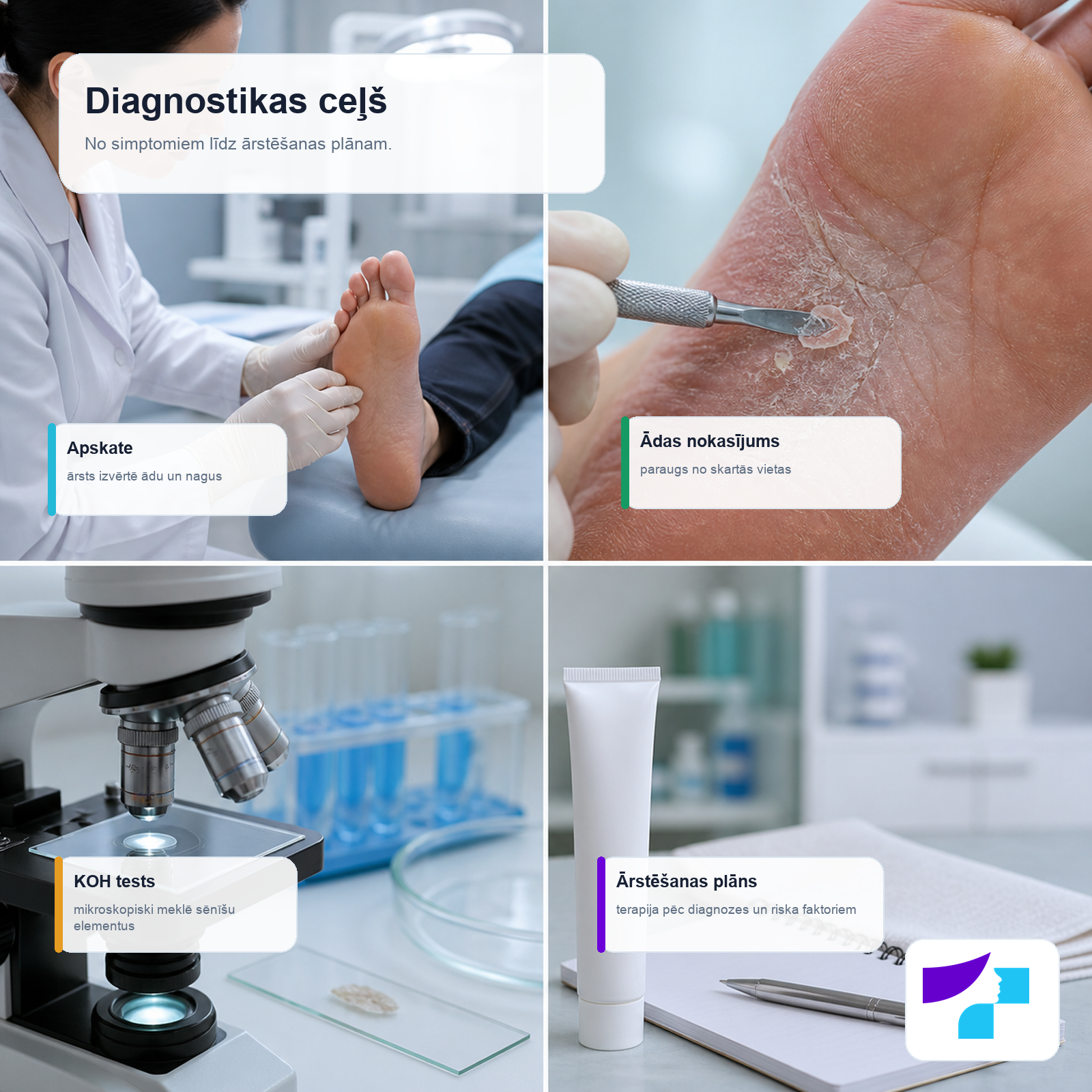 Atlēta pēdas diagnostikas ceļš: simptomi, ārsta apskate, ādas nokasījums, KOH tests un ārstēšanas plāns