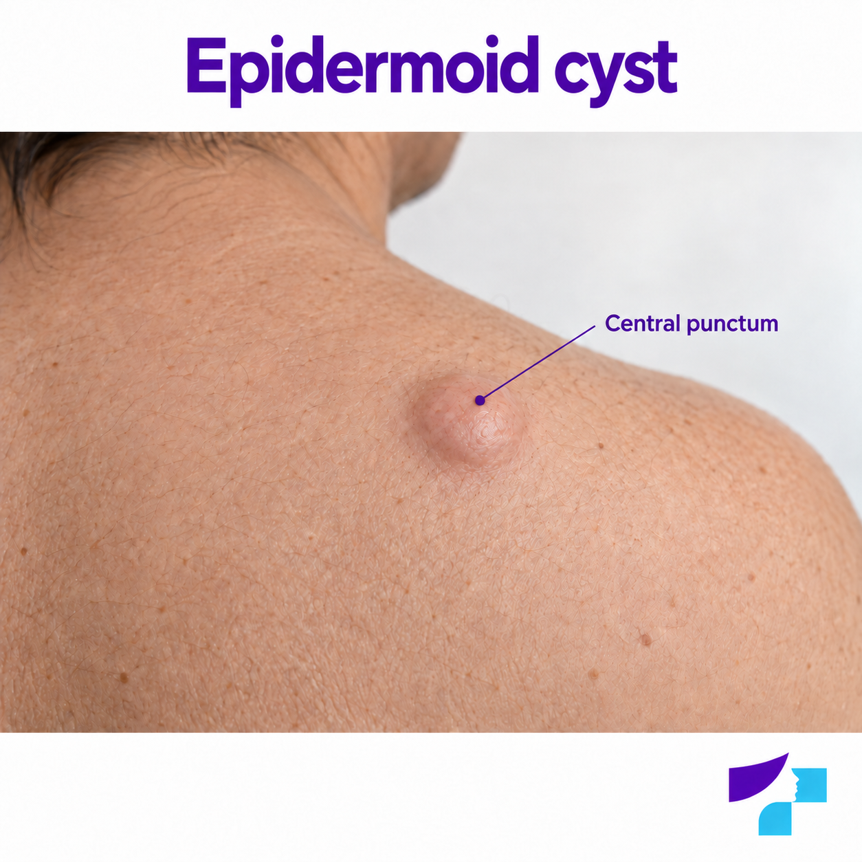 Epidermoid cyst on the skin: a dome-shaped nodule with a central punctum