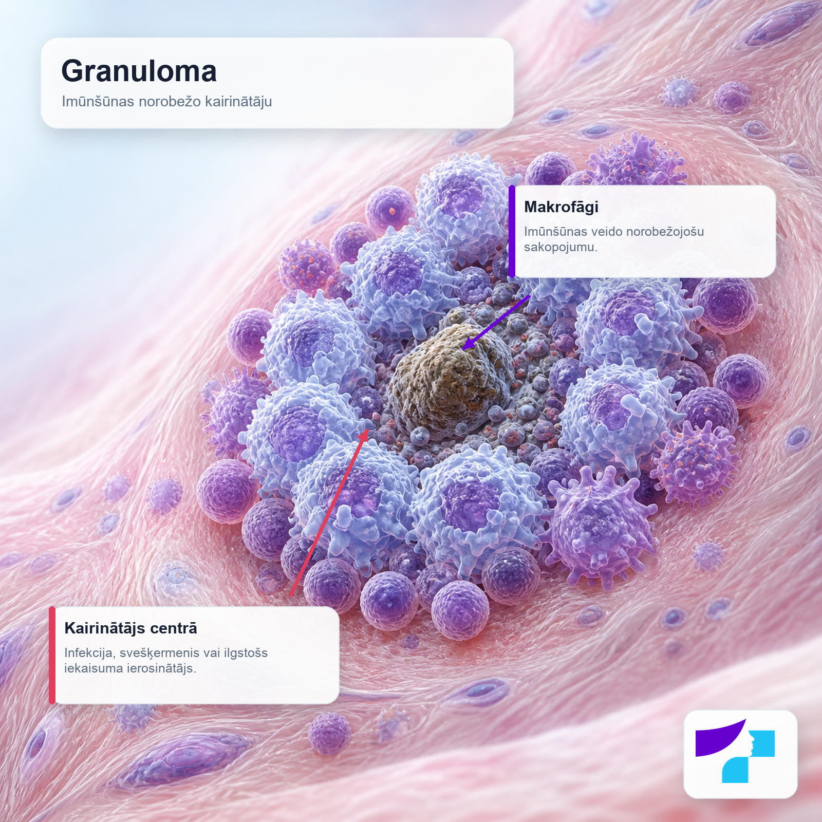 Granuloma kā imūnšūnu sakopojums Granuloma kā imūnšūnu sakopojums ap infekciju, svešķermeni vai citu ilgstošu kairinātāju