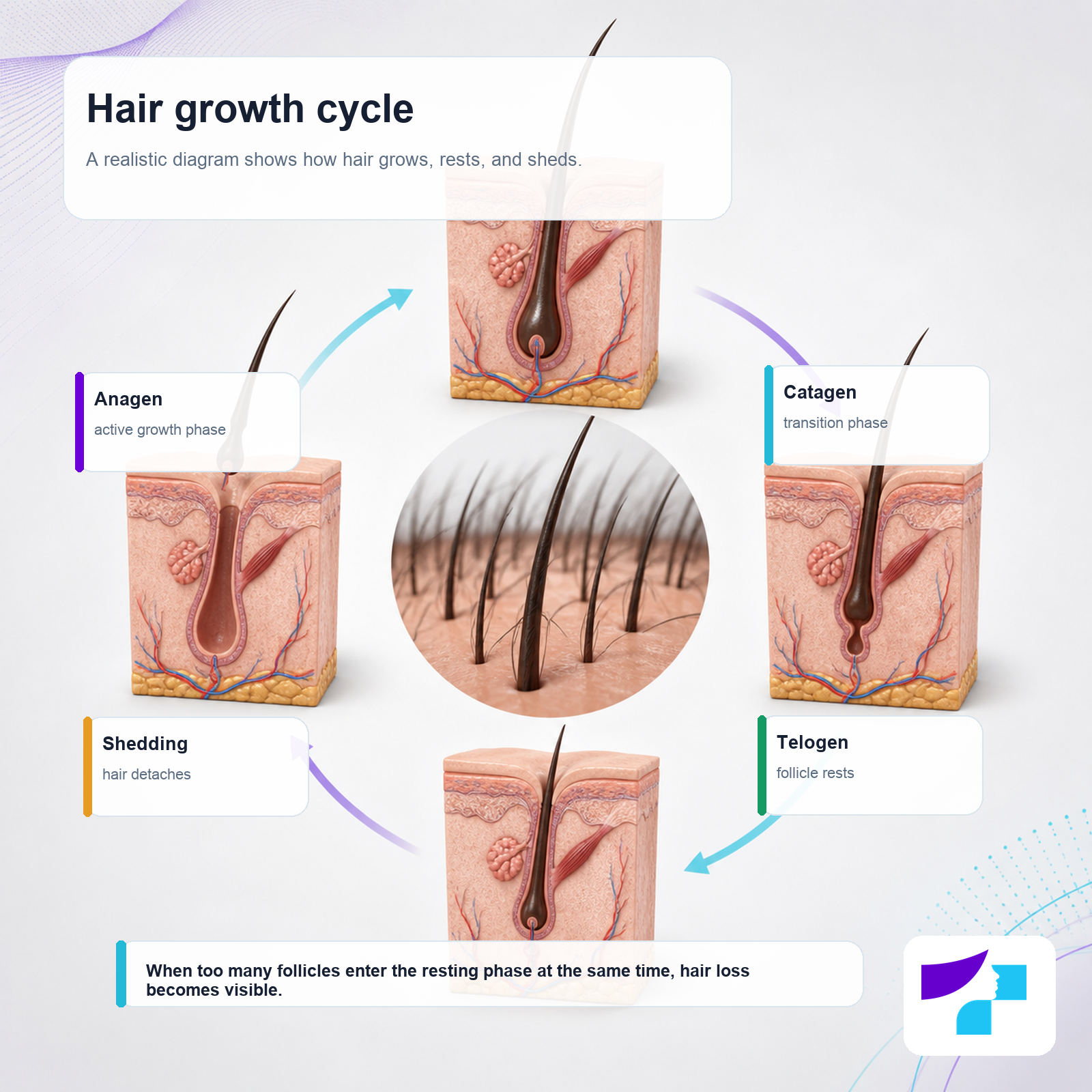 Hair growth cycle Hair growth cycle: anagen, catagen, telogen, and shedding phase
