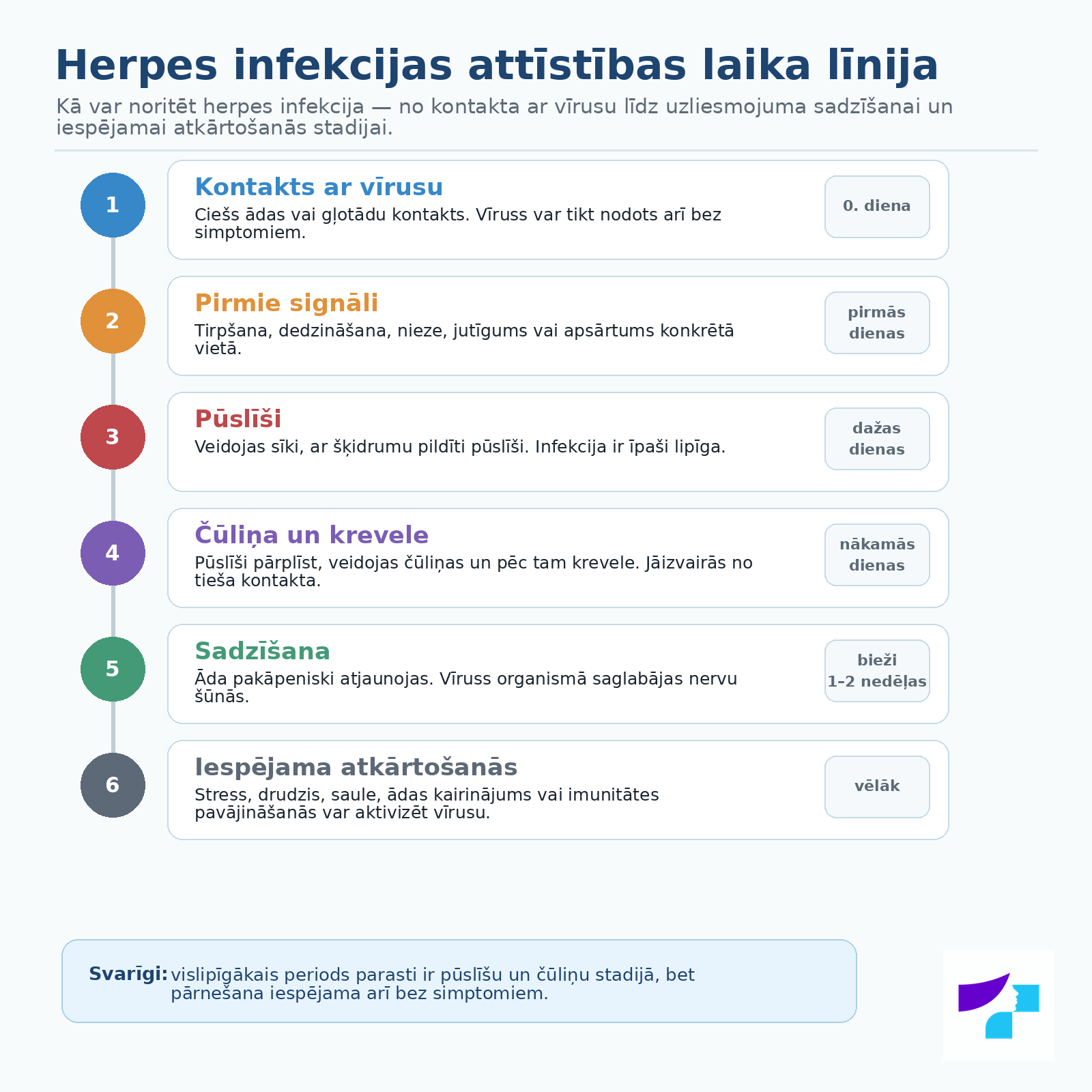 Herpes infekcijas attīstības laika līnija