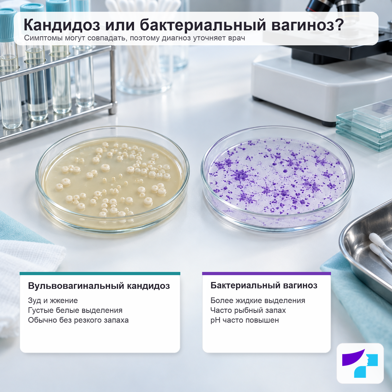 Вульвовагинальный кандидоз или бактериальный вагиноз Вульвовагинальный кандидоз или бактериальный вагиноз: основные различия в симптомах, выделениях, запахе и pH влагалища