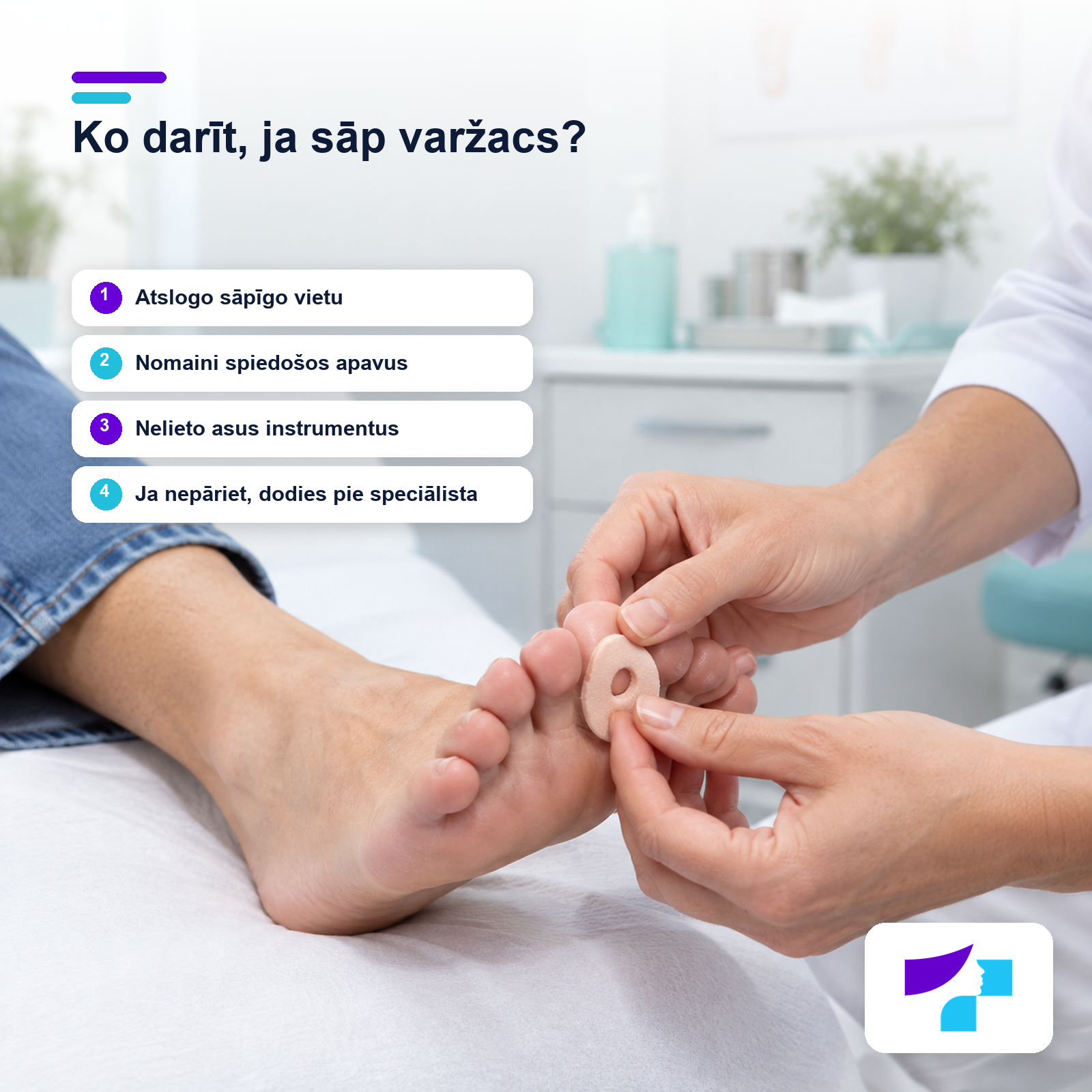 Rīcības algoritms, ko darīt, ja sāp varžacs uz pēdas