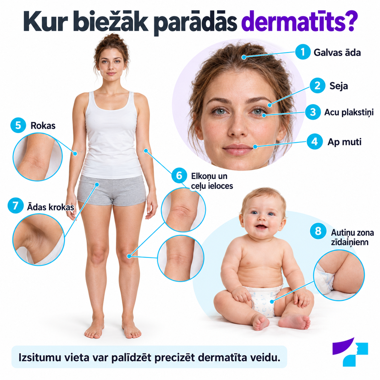 Kur biežāk parādās dermatīts Ķermeņa zonu karte, kur biežāk parādās dermatīts