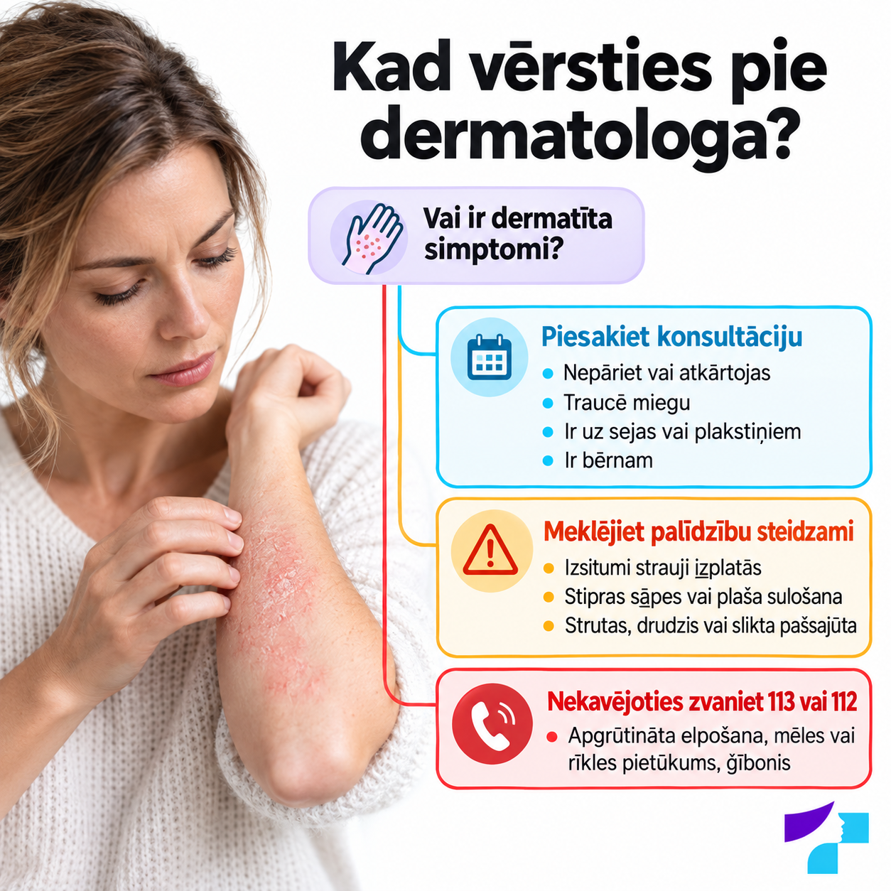 Kad vērsties pie dermatologa Lēmumu koks, kad dermatīta gadījumā jāvēršas pie dermatologa