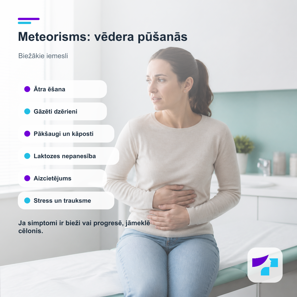 Meteorisms un vēdera pūšanās: biežākie iemesli, tostarp ātra ēšana, gāzēti dzērieni, pākšaugi, laktozes nepanesība, aizcietējums un stress