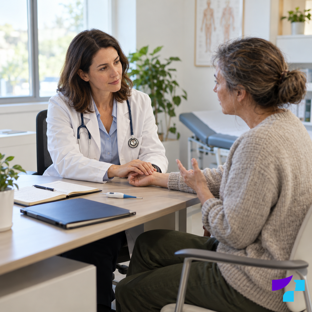 Medical assessment of night sweats Doctor assessing a patient with recurrent night sweats during a consultation