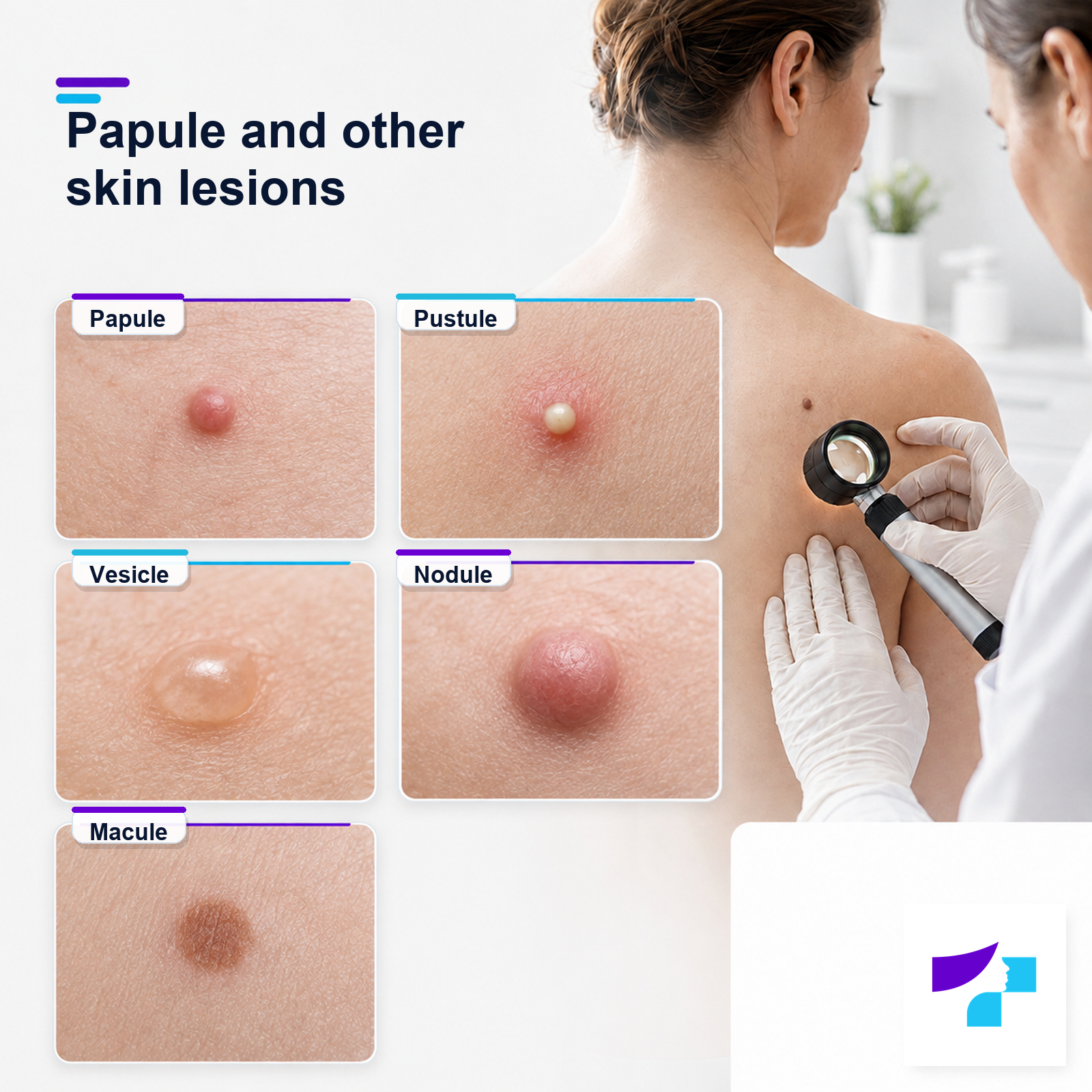 Papule, pustule, vesicle, nodule and macule: visual comparison of common skin lesions