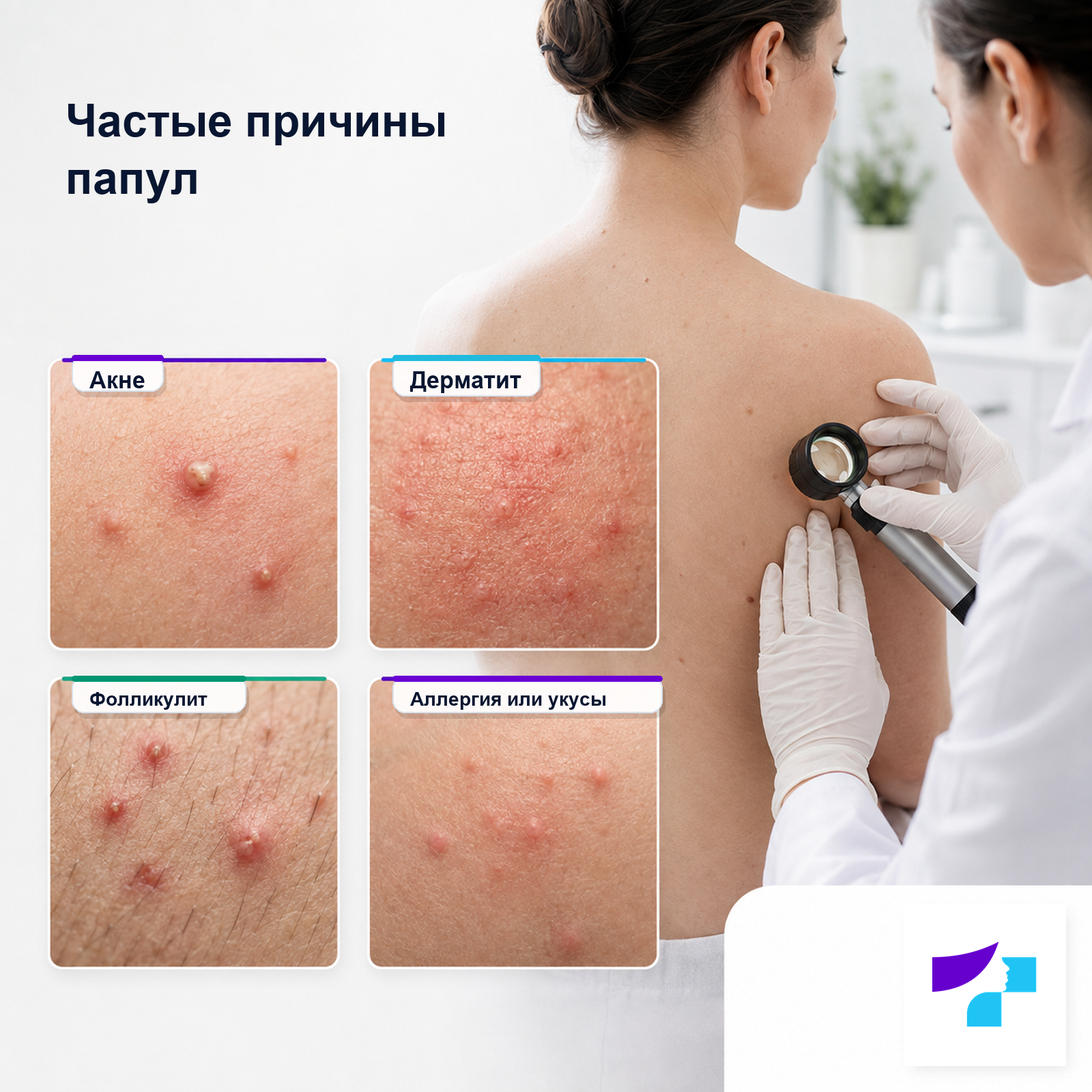 Частые причины папул: акне, дерматит, фолликулит, аллергия и укусы насекомых
