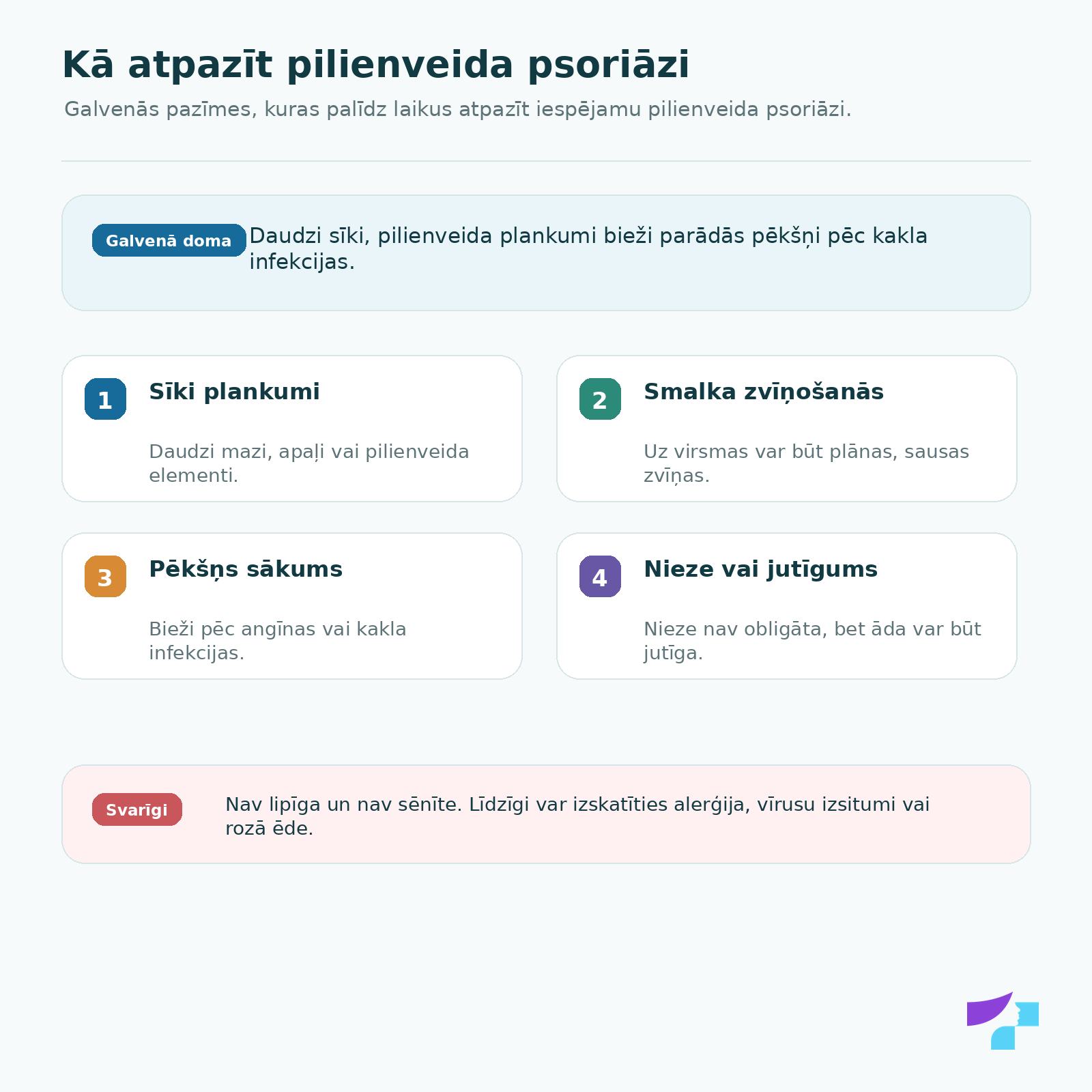 Kā atpazīt pilienveida psoriāzi: sīki plankumi, smalka zvīņošanās, pēkšņs sākums, nieze vai ādas jutīgums