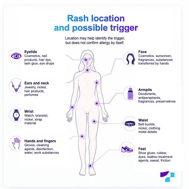 Rash location and possible trigger Contact rash locations and possible triggers