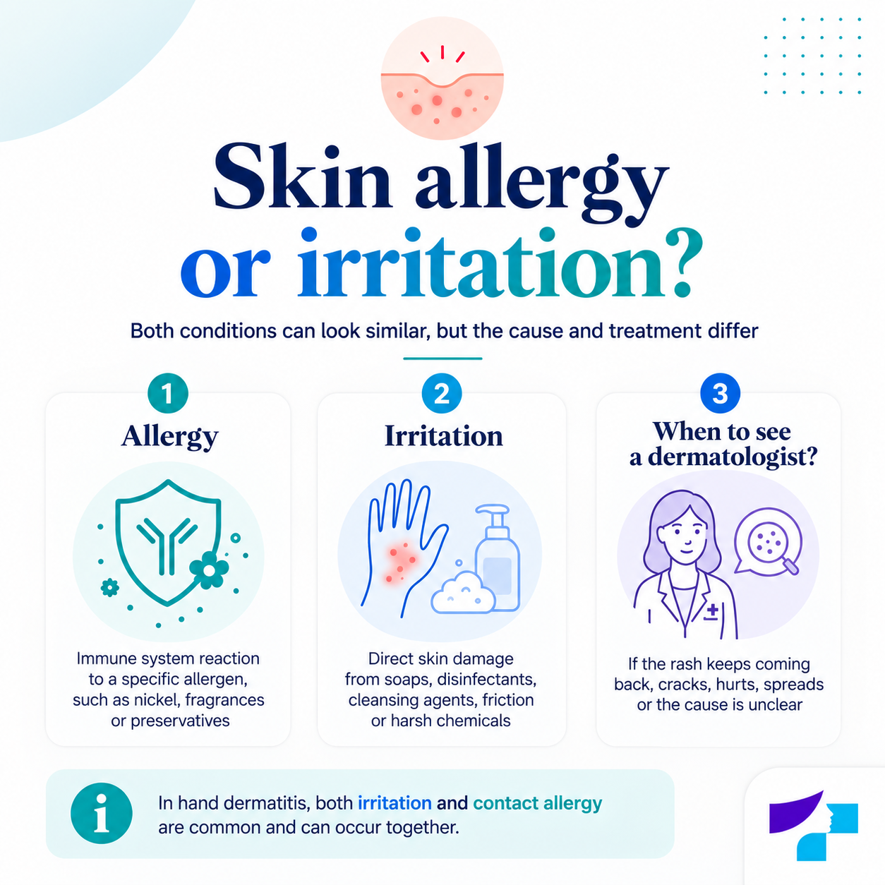 Skin allergy or irritation Skin allergy or irritation: contact allergy, irritant dermatitis and dermatologist assessment