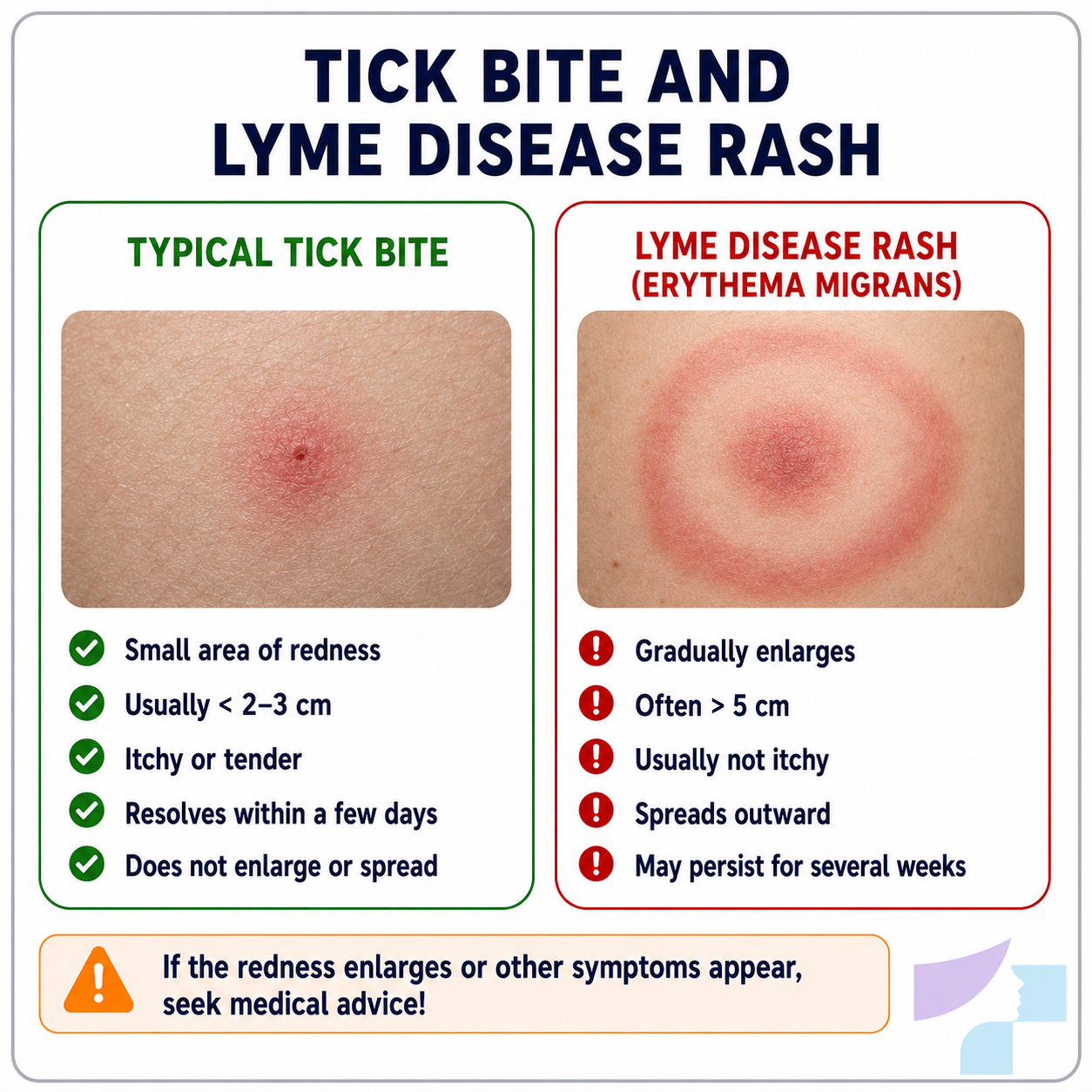 Comparison of tick bite redness and Lyme disease rash
