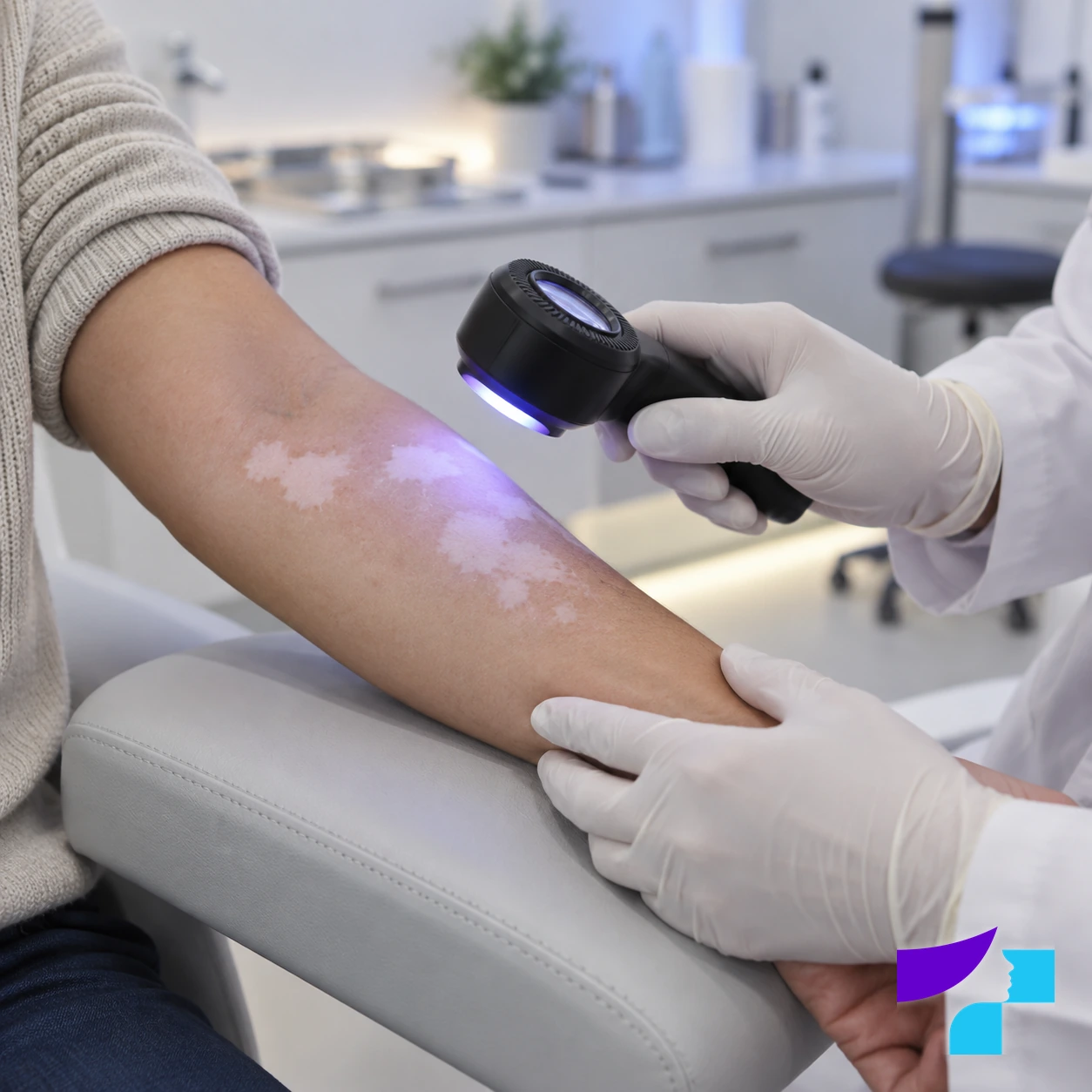 Dermatologa apskates vizualizācija: apakšdelma pigmentācijas izmaiņu izvērtēšana ar diagnostikas apgaismojumu