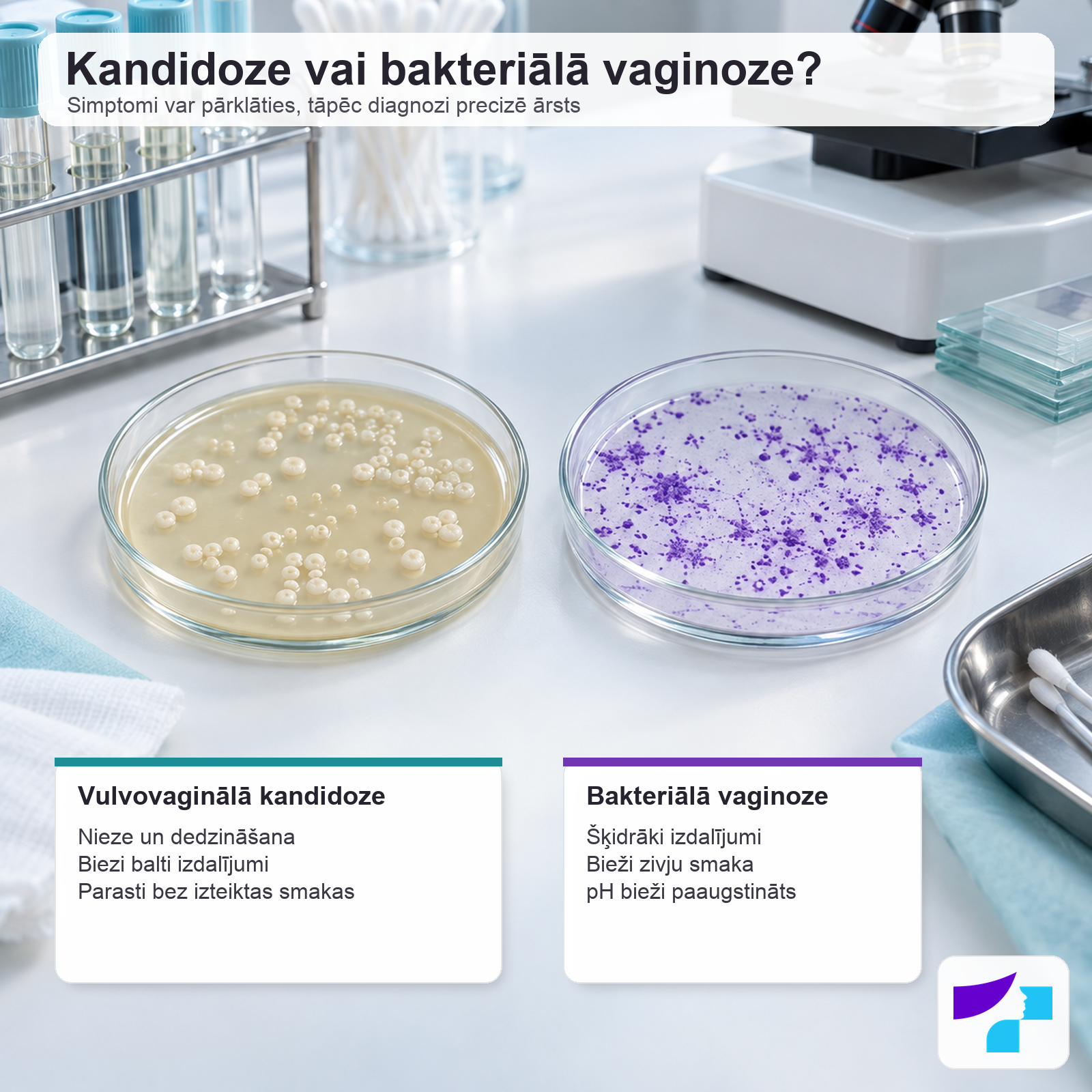Vulvovaginālā kandidoze vai bakteriālā vaginoze: biežākās atšķirības simptomos, izdalījumos, smakā un maksts pH